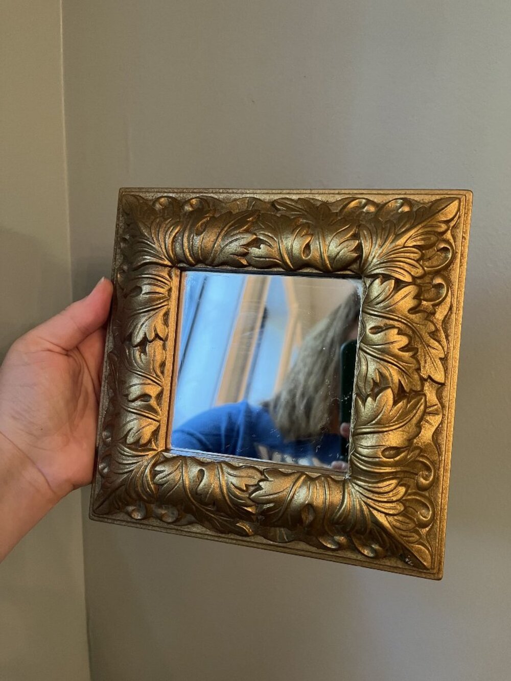 Vintage Gold Leaves Square Mirror - Ornate Embossed Frame - Home Decor - 8.5" x